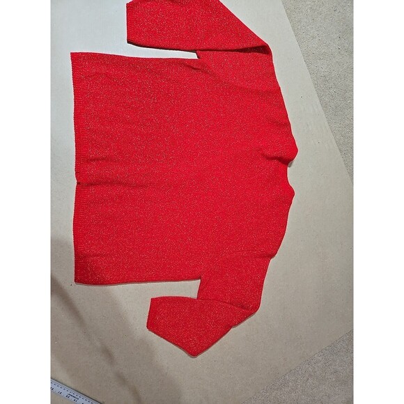 Vintage Carly Blake Red Sparkle Cardigan Top Button Down Knit Sweater XL - Picture 7 of 7